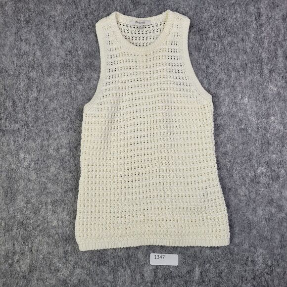 Madewell Sweaters - Madewell crewneck sweater Women XS Crochet Open Knit Sleeveless Ivory Read